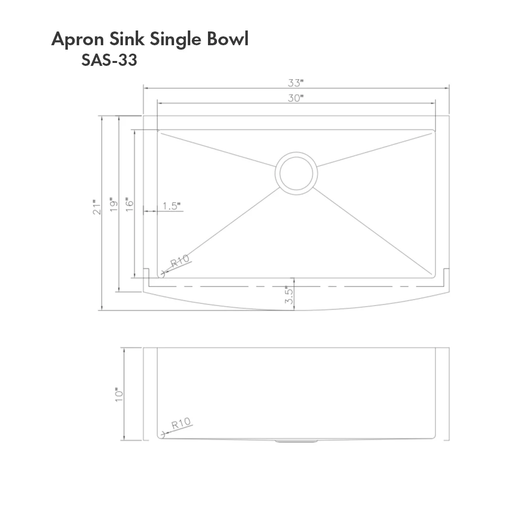 ZLINE 33 in. Vail Farmhouse Apron Mount Single Bowl Stainless Steel Kitchen Sink with Bottom Grid (SAS-33) - Image 12