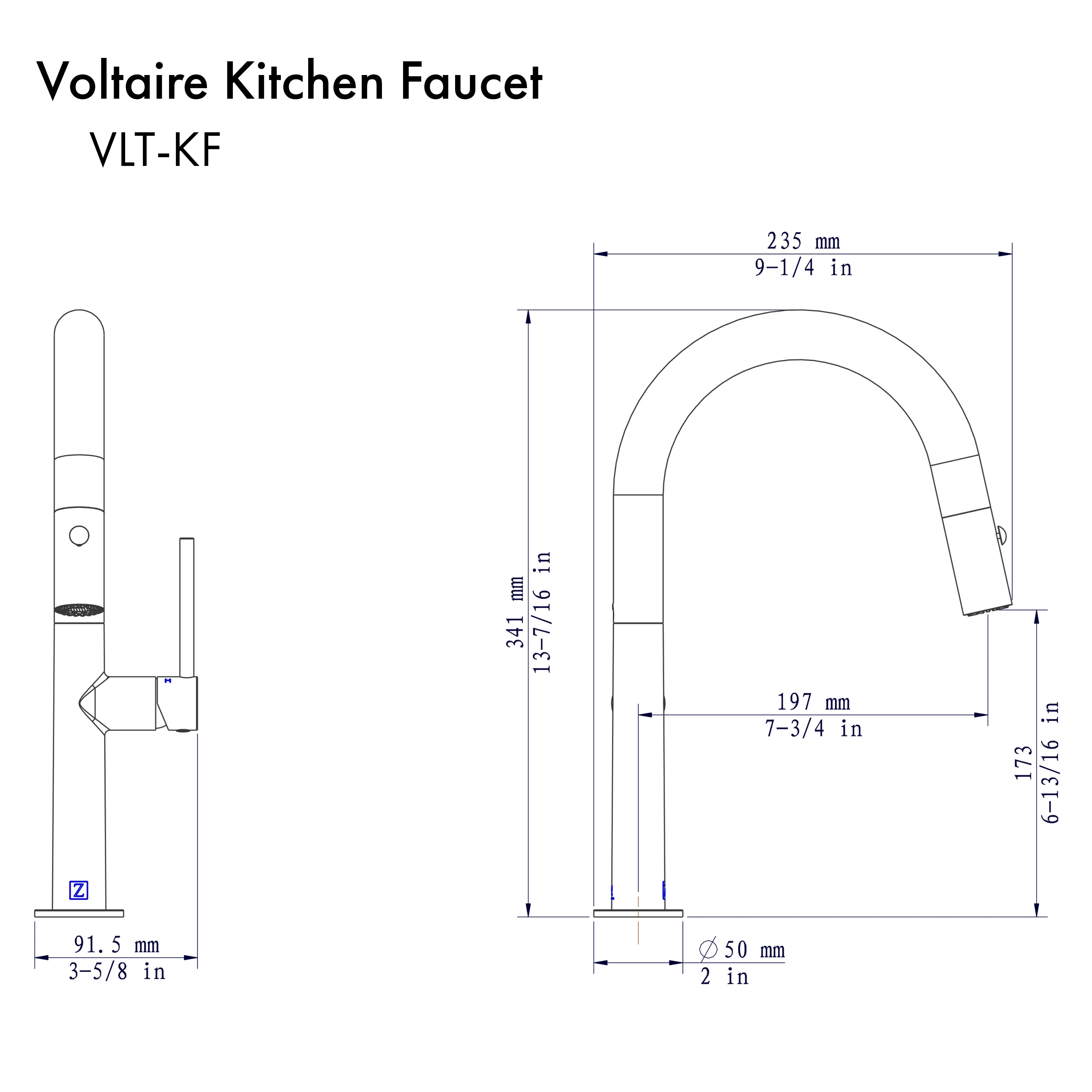 ZLINE Voltaire Kitchen Faucet in Chrome (VLT-KF-CH) - Image 12